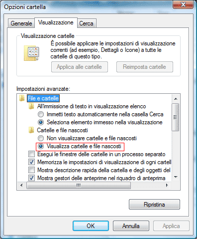 Come Visualizzare File E Cartelle Nascoste In Windows - seleziona l'opzione Visualizza cartelle e file nascosti